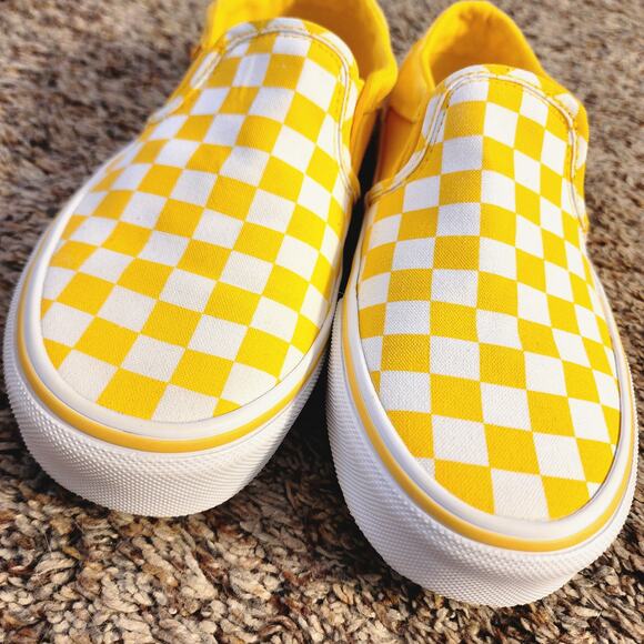 Vans Classic Slip-On Checkerboard Yellow White Size 6.5 - Picture 2 of 9
